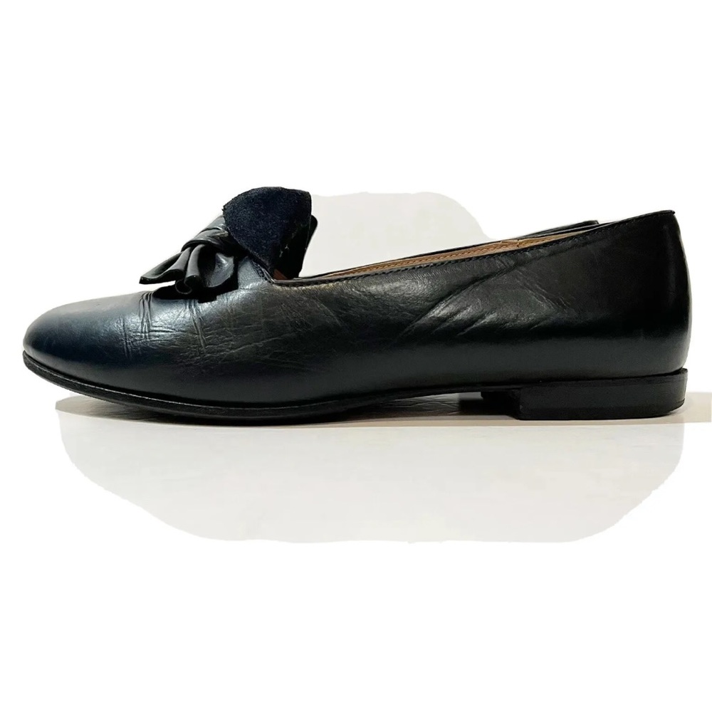 Russell & Bromley Blue Black Leather Knotted Almond Toe Loafer Flats Size 6.5